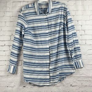 A New Day Button Up Shirt Womens XL Striped Long Sleeve Pocket 100% Cotton Blue